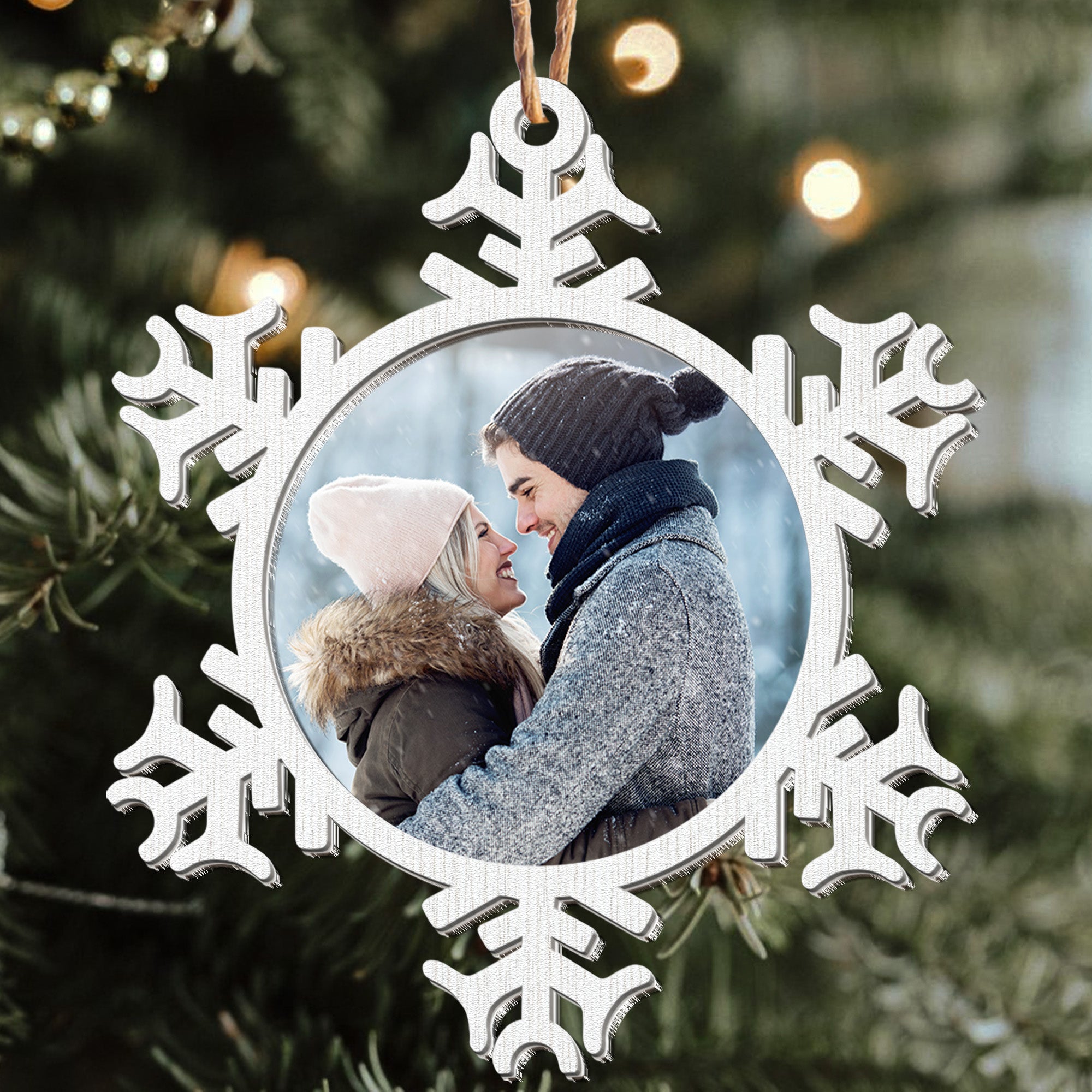 Snowflakes Ornament For Couple, Family - Personalized Wood And Acrylic Photo Ornament 1 ORN0810