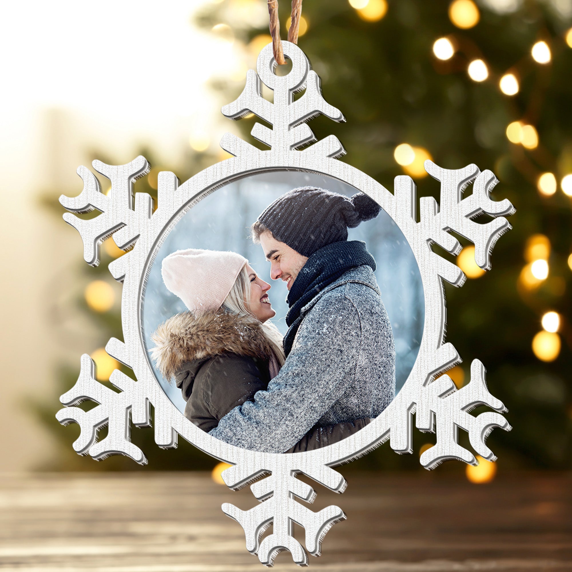 Snowflakes Ornament For Couple, Family - Personalized Wood And Acrylic Photo Ornament 1 ORN0810