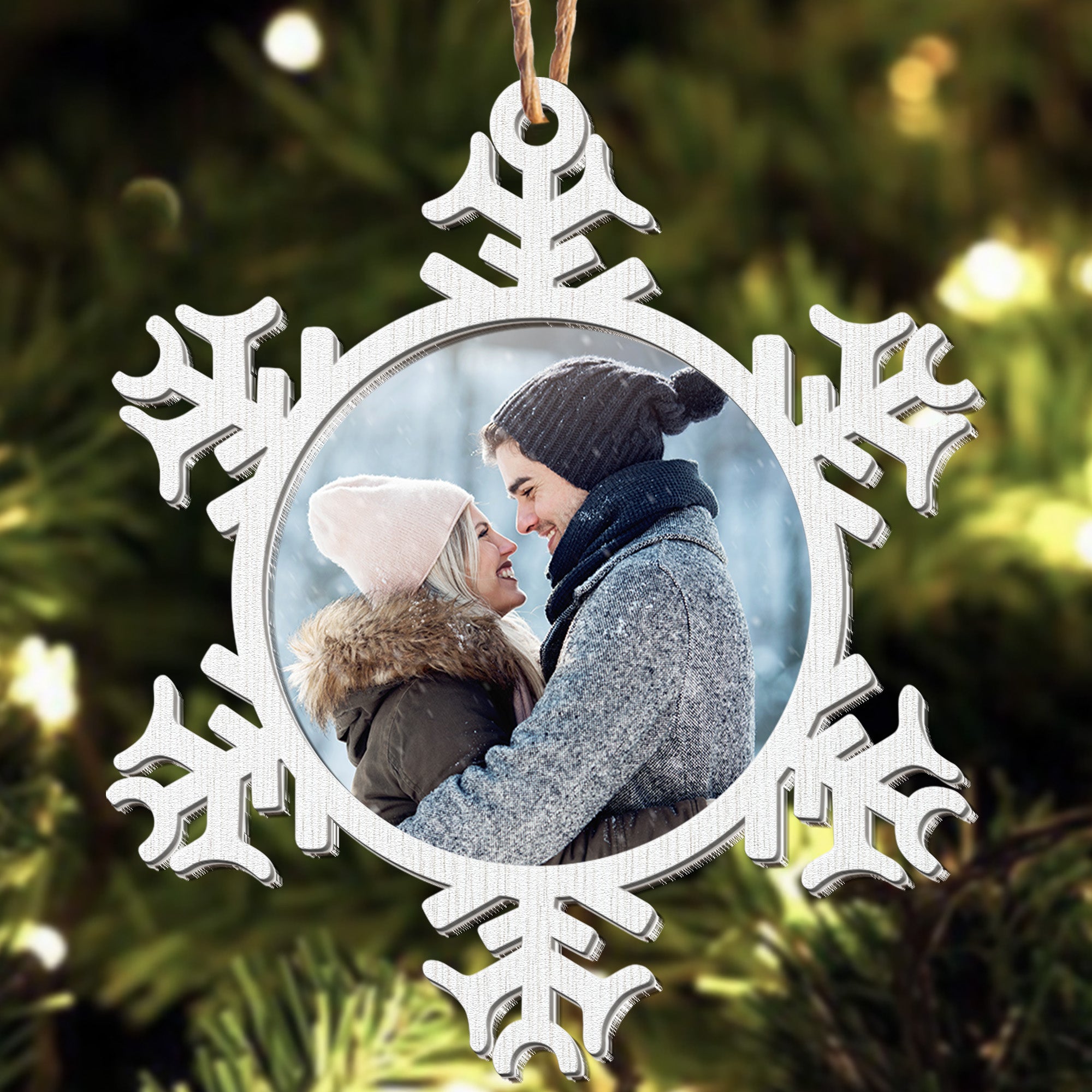 Snowflakes Ornament For Couple, Family - Personalized Wood And Acrylic Photo Ornament 1 ORN0810