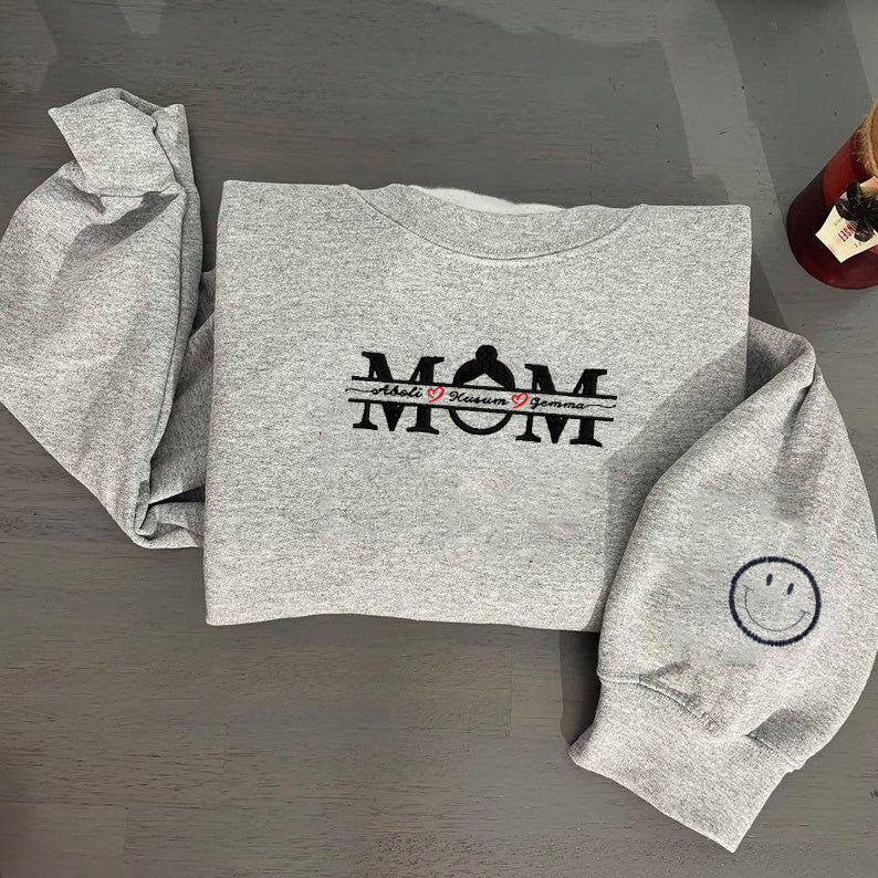 Custom Embroidered Mom With Kids Name Sweatshirt, Hoodie em5