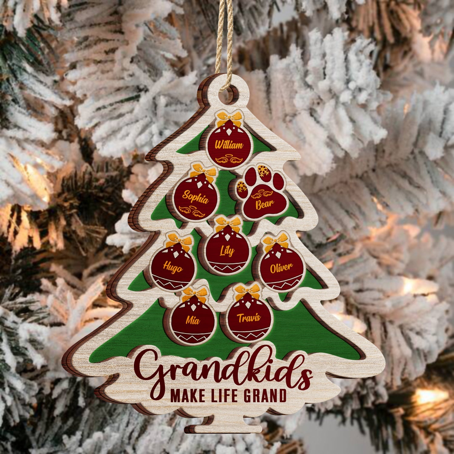 Tree Shape Love Grows Here - Holiday, Xmas, Christmas Gift For Family, Parents, Grandparents - Personalized 2-Layered Wooden Ornament ORNA1210