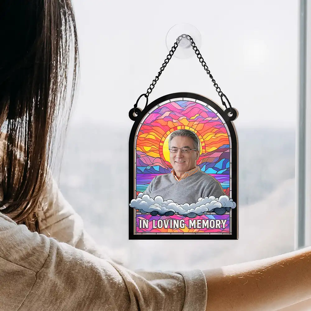 Custom Photo In Loving Memory Family Memorial Dad Grandpa - Personalized Window Hanging Suncatcher Ornament ORNA1210