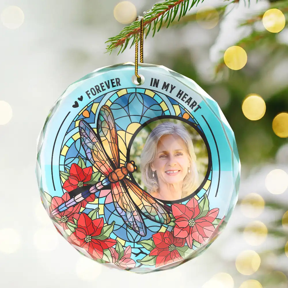 Custom Photo I'm Always With You Memorial - Stained Effect Printed, Personalized Circle Glass Ornament ORNA1210