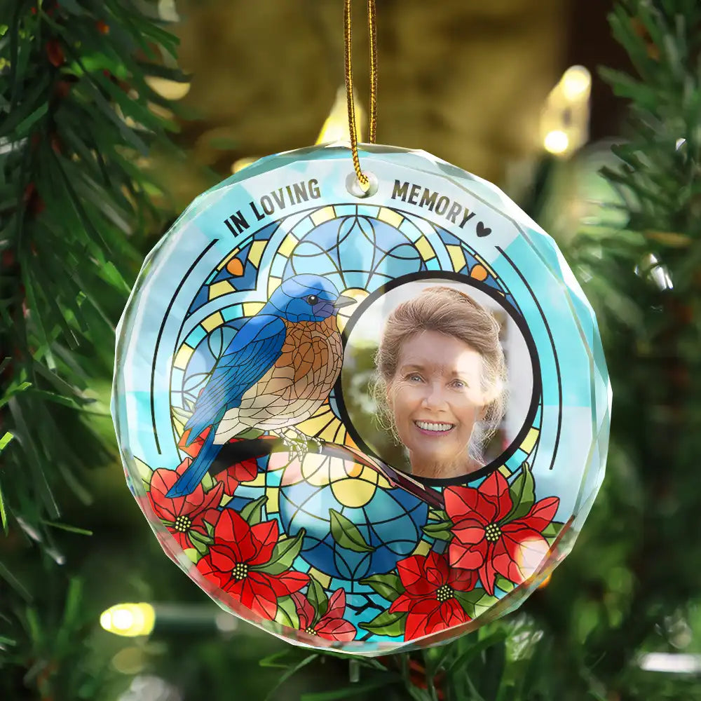 Custom Photo I'm Always With You Memorial - Stained Effect Printed, Personalized Circle Glass Ornament ORNA1210