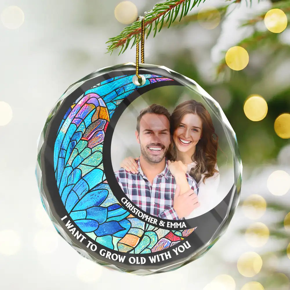 Custom Photo From Our First Kiss Till Our Last Breath Kissing Couple - Stained Effect Printed, Personalized Circle Glass Ornament ORNA1210
