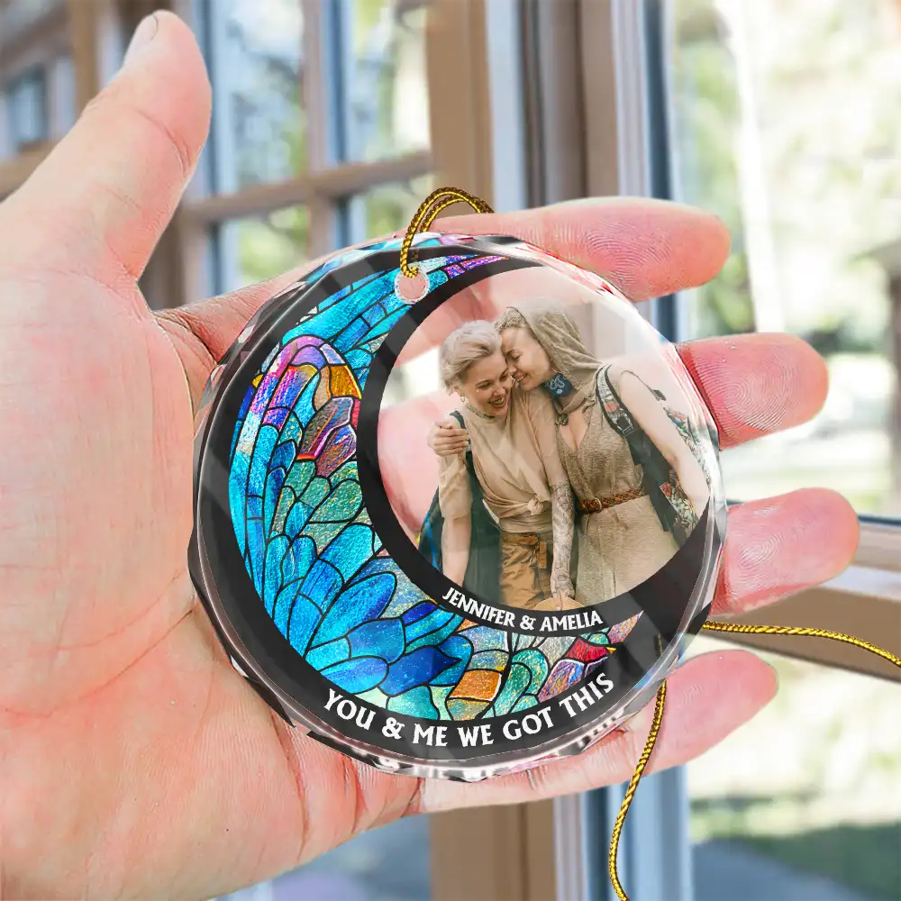 Custom Photo From Our First Kiss Till Our Last Breath Kissing Couple - Stained Effect Printed, Personalized Circle Glass Ornament ORNA1210