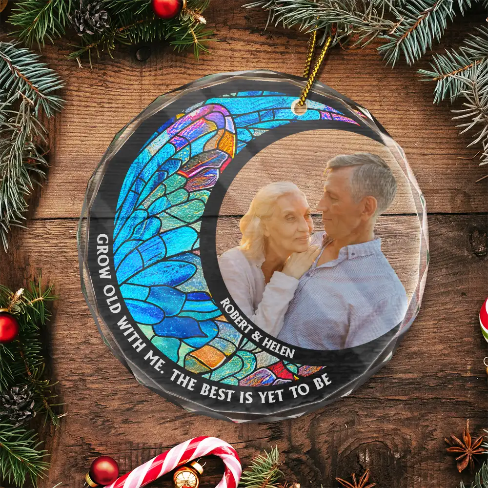 Custom Photo From Our First Kiss Till Our Last Breath Kissing Couple - Stained Effect Printed, Personalized Circle Glass Ornament ORNA1210