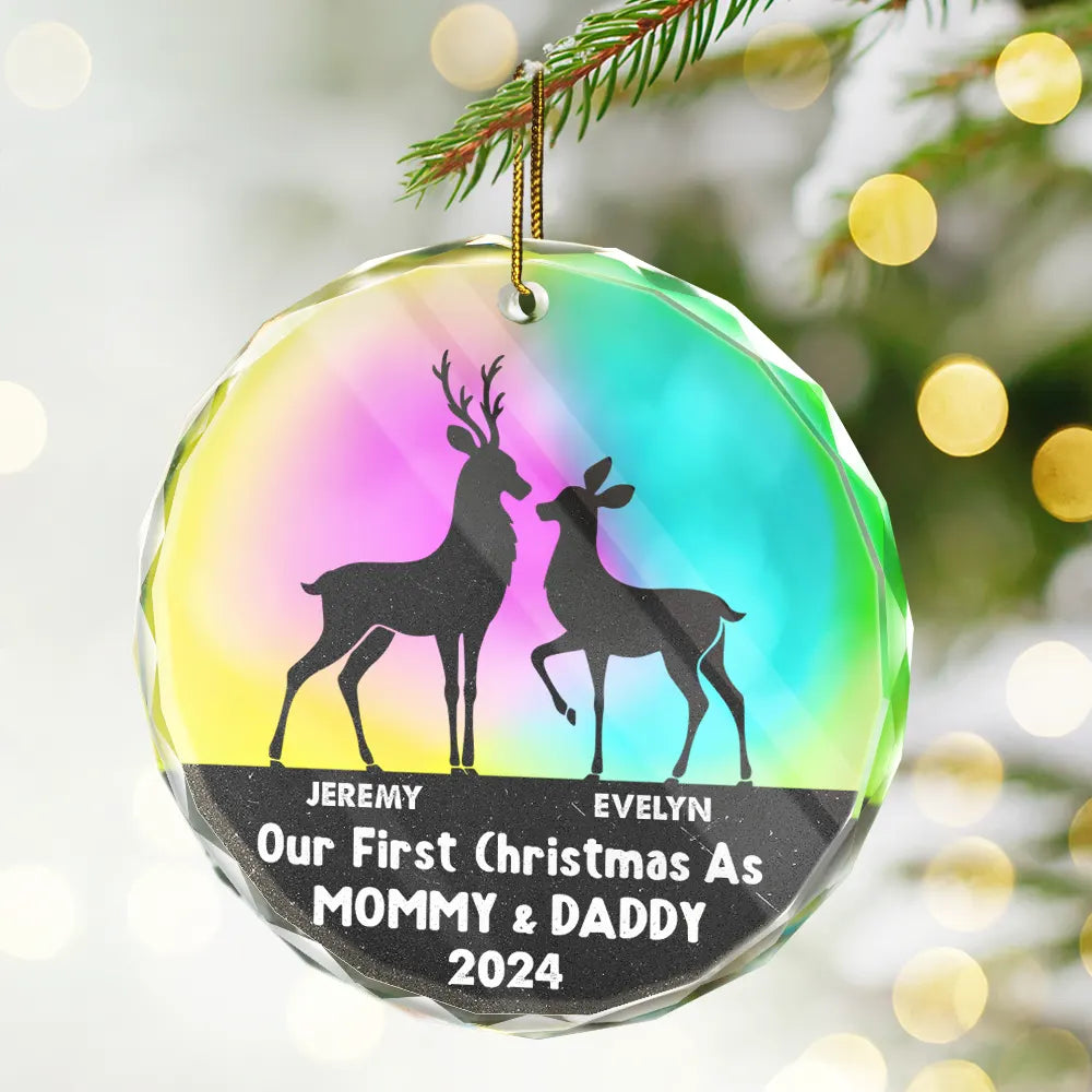 Dear Couple Our First Christmas As Mr. & Mrs. - Stained Effect Printed, Personalized Circle Glass Ornament ORNA1210