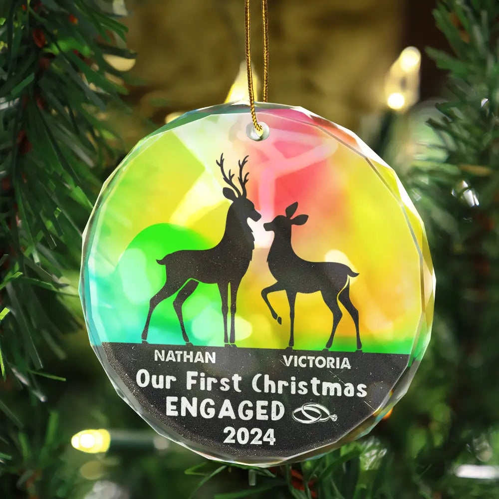Dear Couple Our First Christmas As Mr. & Mrs. - Stained Effect Printed, Personalized Circle Glass Ornament ORNA1210
