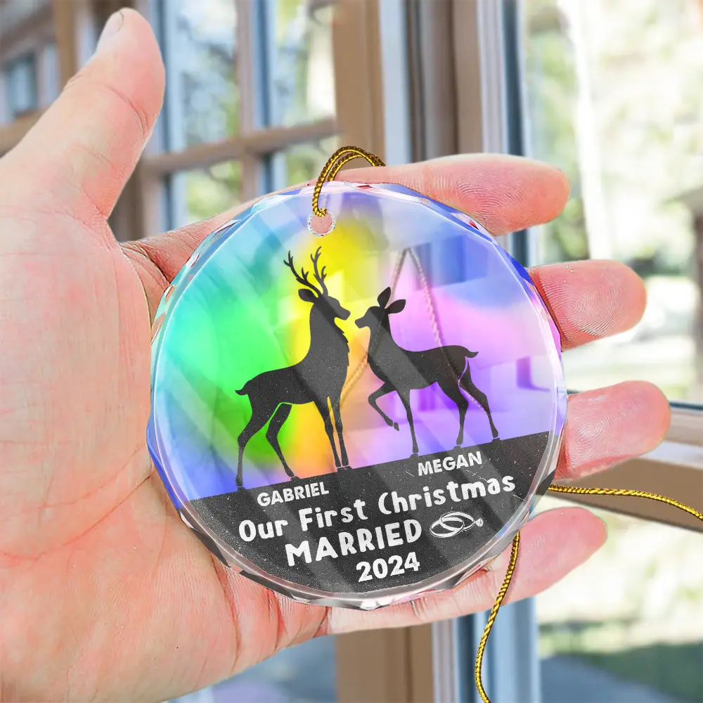 Dear Couple Our First Christmas As Mr. & Mrs. - Stained Effect Printed, Personalized Circle Glass Ornament ORNA1210