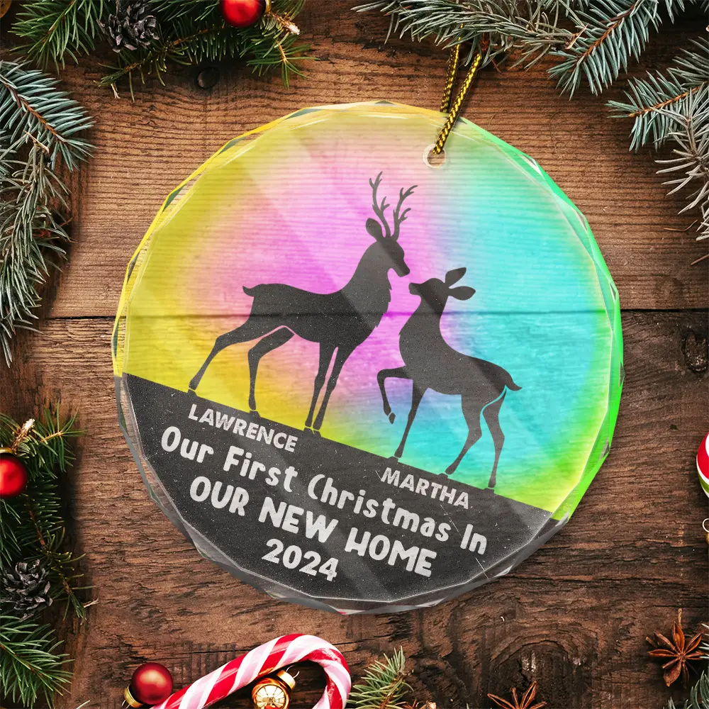Dear Couple Our First Christmas As Mr. & Mrs. - Stained Effect Printed, Personalized Circle Glass Ornament ORNA1210
