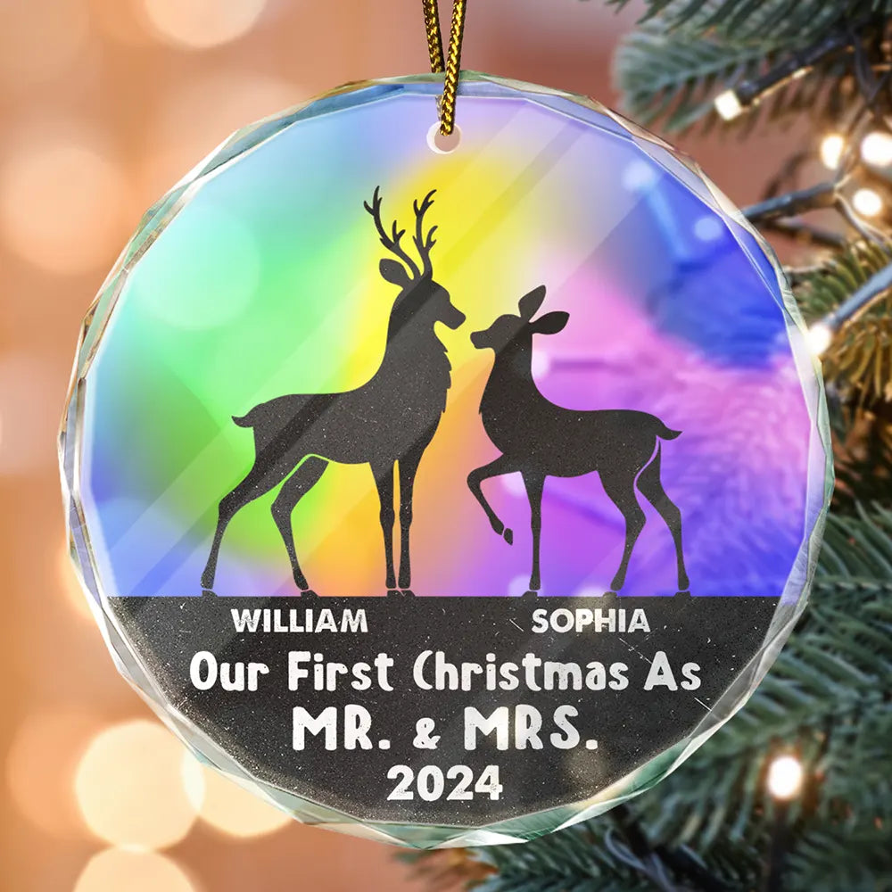 Dear Couple Our First Christmas As Mr. & Mrs. - Stained Effect Printed, Personalized Circle Glass Ornament ORNA1210