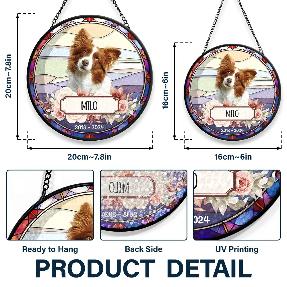 Custom Photo In Loving Memory Dog Cat - Personalized Stained Glass Window Hanging Suncatcher ORNA1210