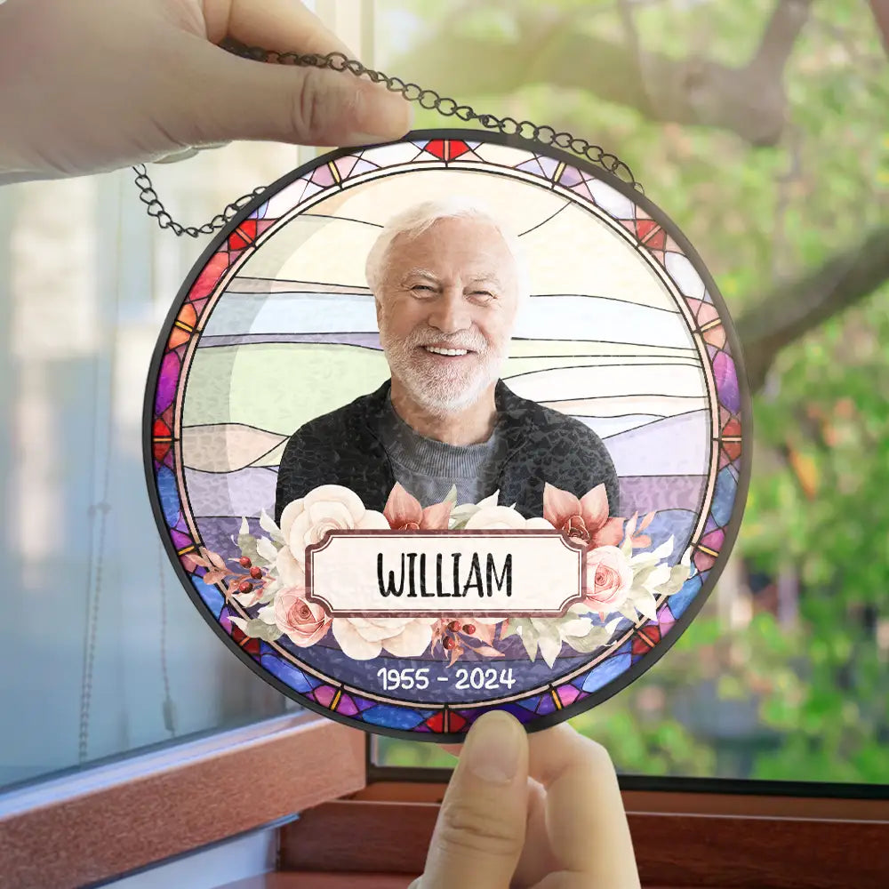 Custom Photo In Loving Memory Dog Cat - Personalized Stained Glass Window Hanging Suncatcher ORNA1210