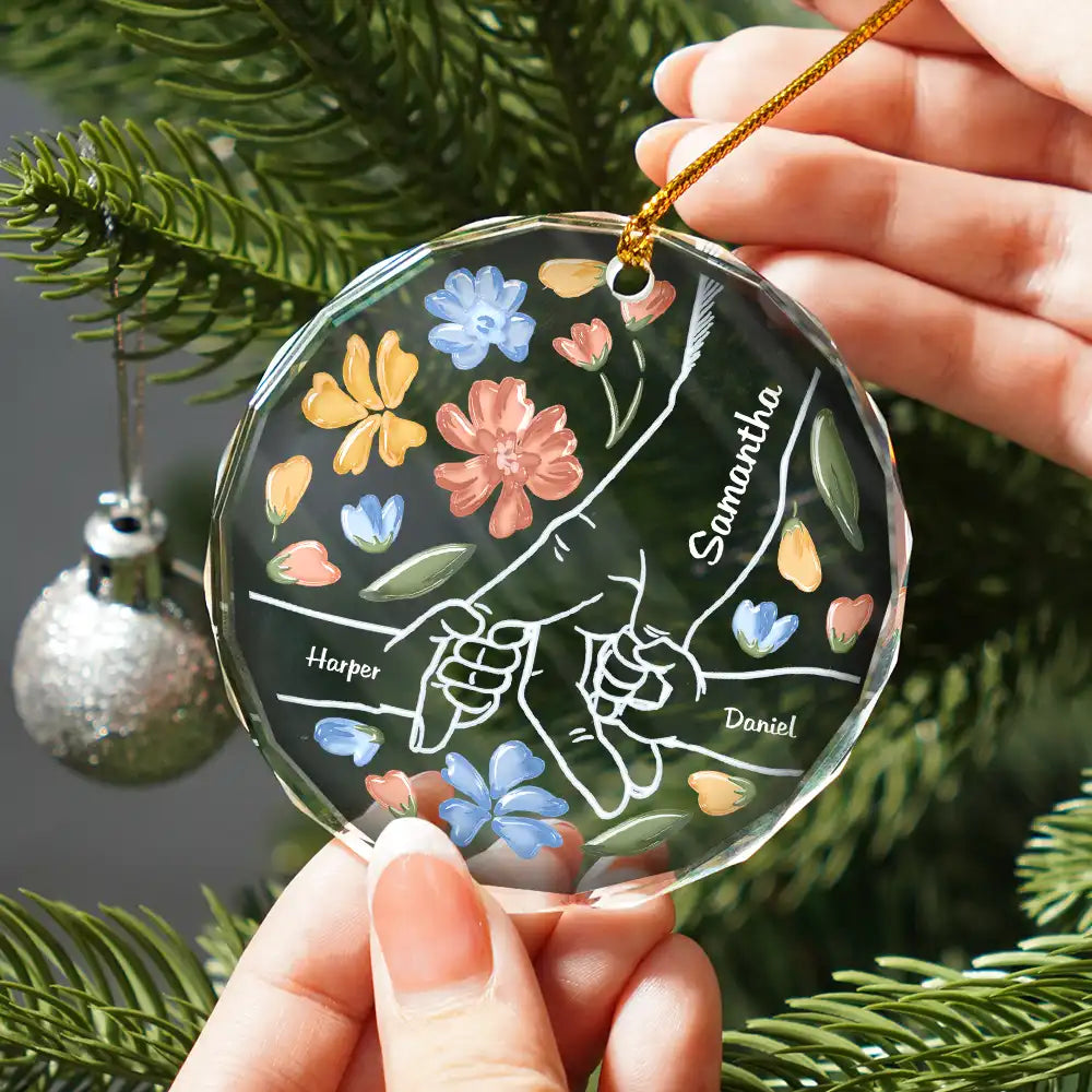 Hand In Hand, I Will Always Protect You Grandma & Grandkid - 3D Glass Effect Personalized Circle Glass Ornament ORNA1210