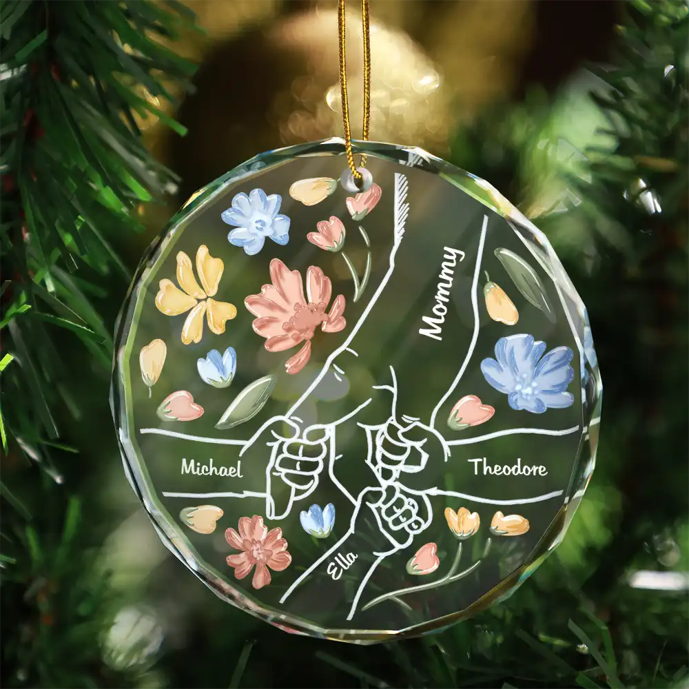 Hand In Hand, I Will Always Protect You Grandma & Grandkid - 3D Glass Effect Personalized Circle Glass Ornament ORNA1210