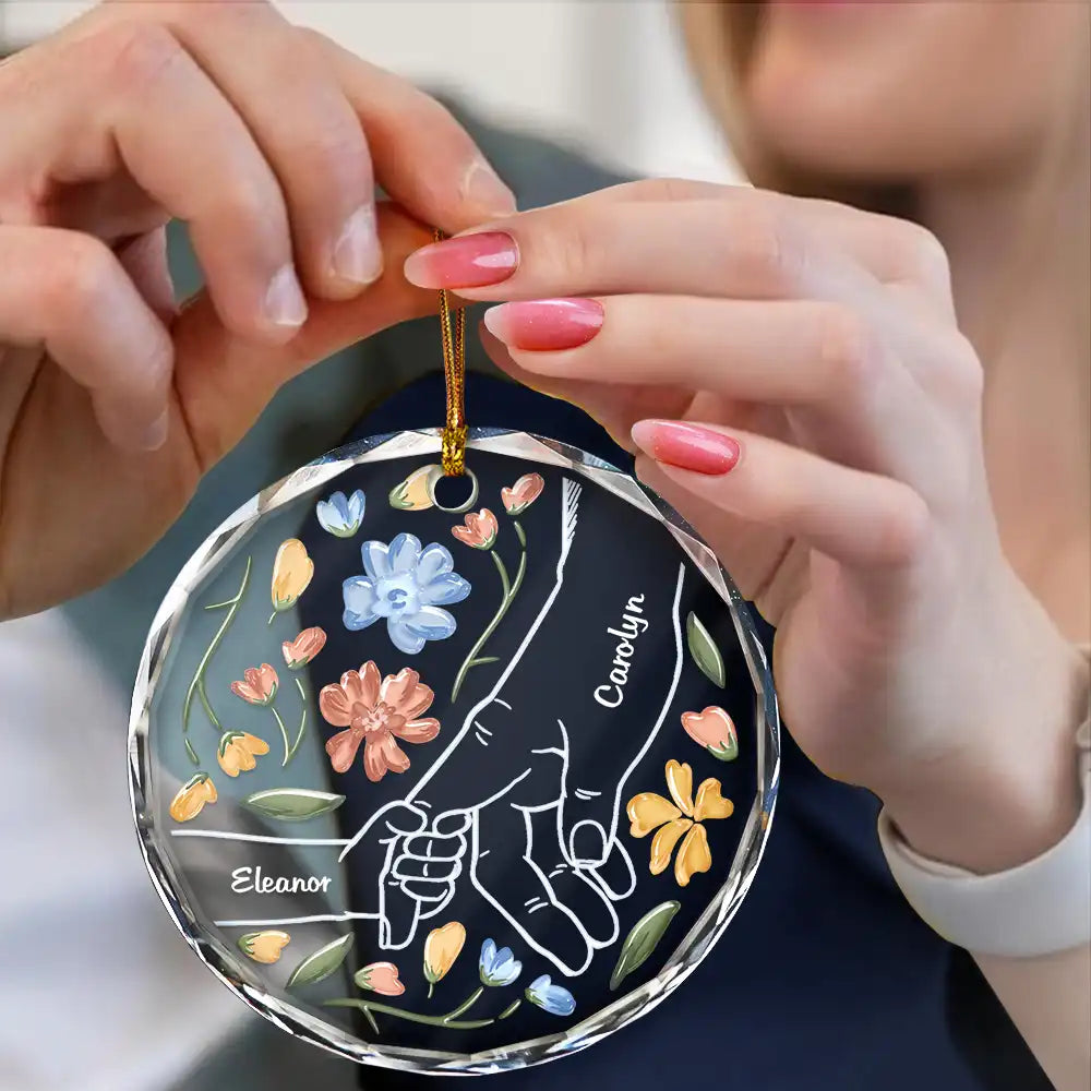 Hand In Hand, I Will Always Protect You Grandma & Grandkid - 3D Glass Effect Personalized Circle Glass Ornament ORNA1210
