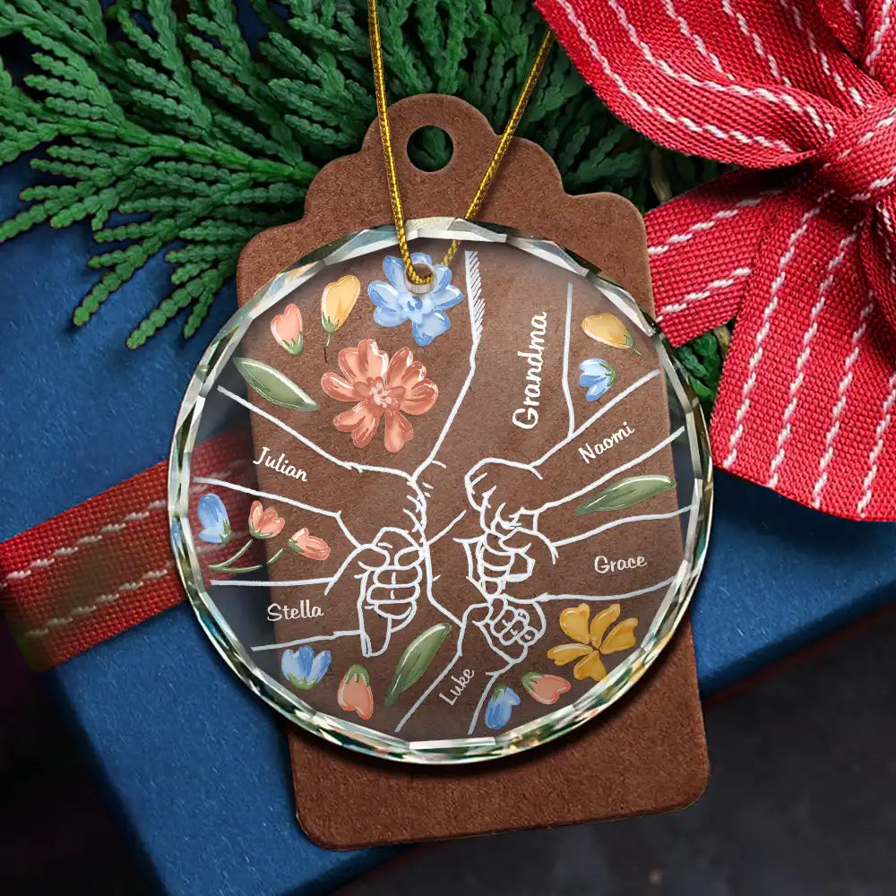 Hand In Hand, I Will Always Protect You Grandma & Grandkid - 3D Glass Effect Personalized Circle Glass Ornament ORNA1210