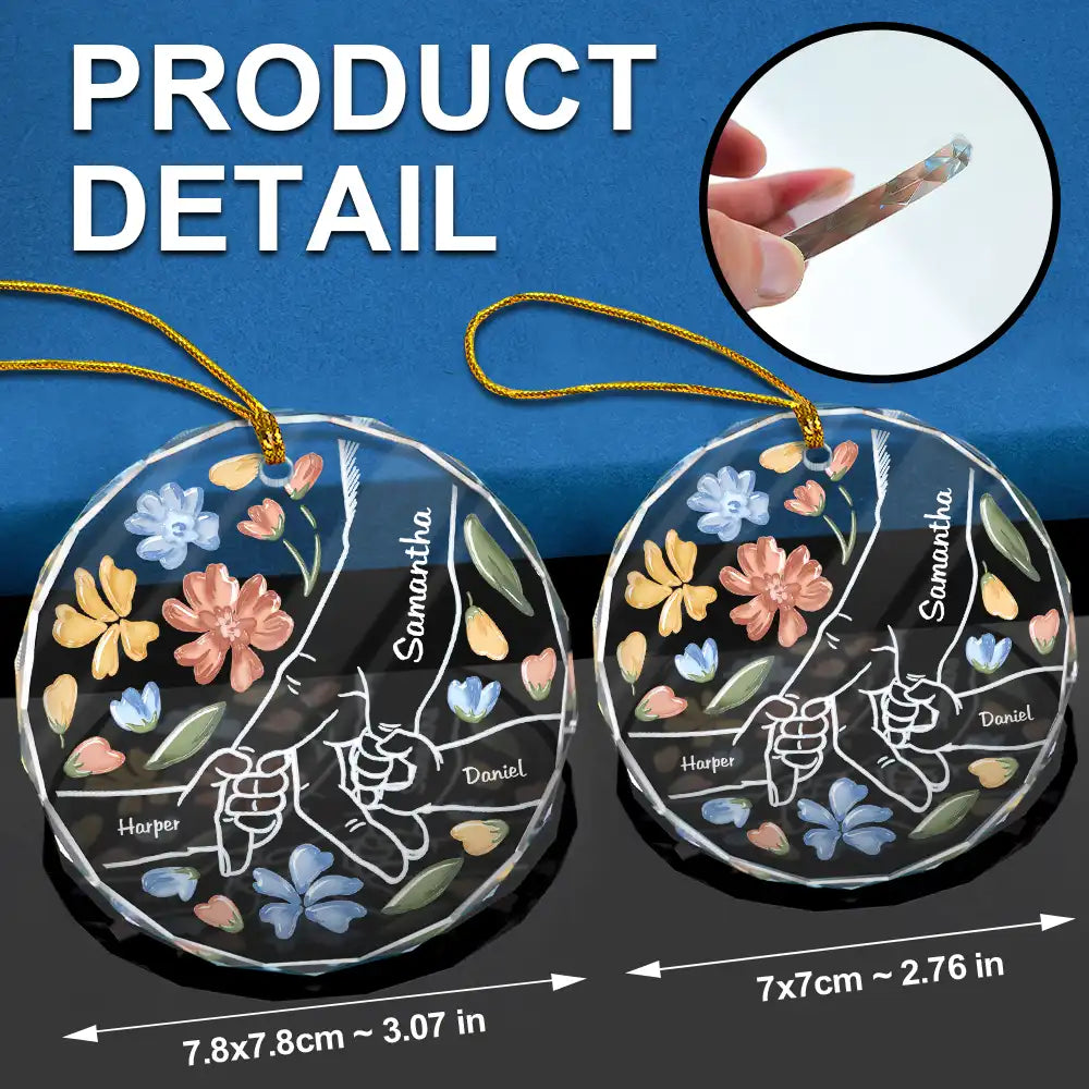 Hand In Hand, I Will Always Protect You Grandma & Grandkid - 3D Glass Effect Personalized Circle Glass Ornament ORNA1210
