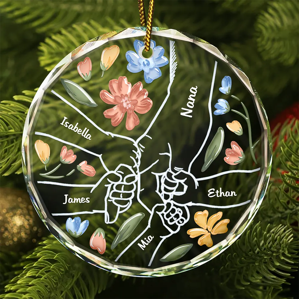 Hand In Hand, I Will Always Protect You Grandma & Grandkid - 3D Glass Effect Personalized Circle Glass Ornament ORNA1210