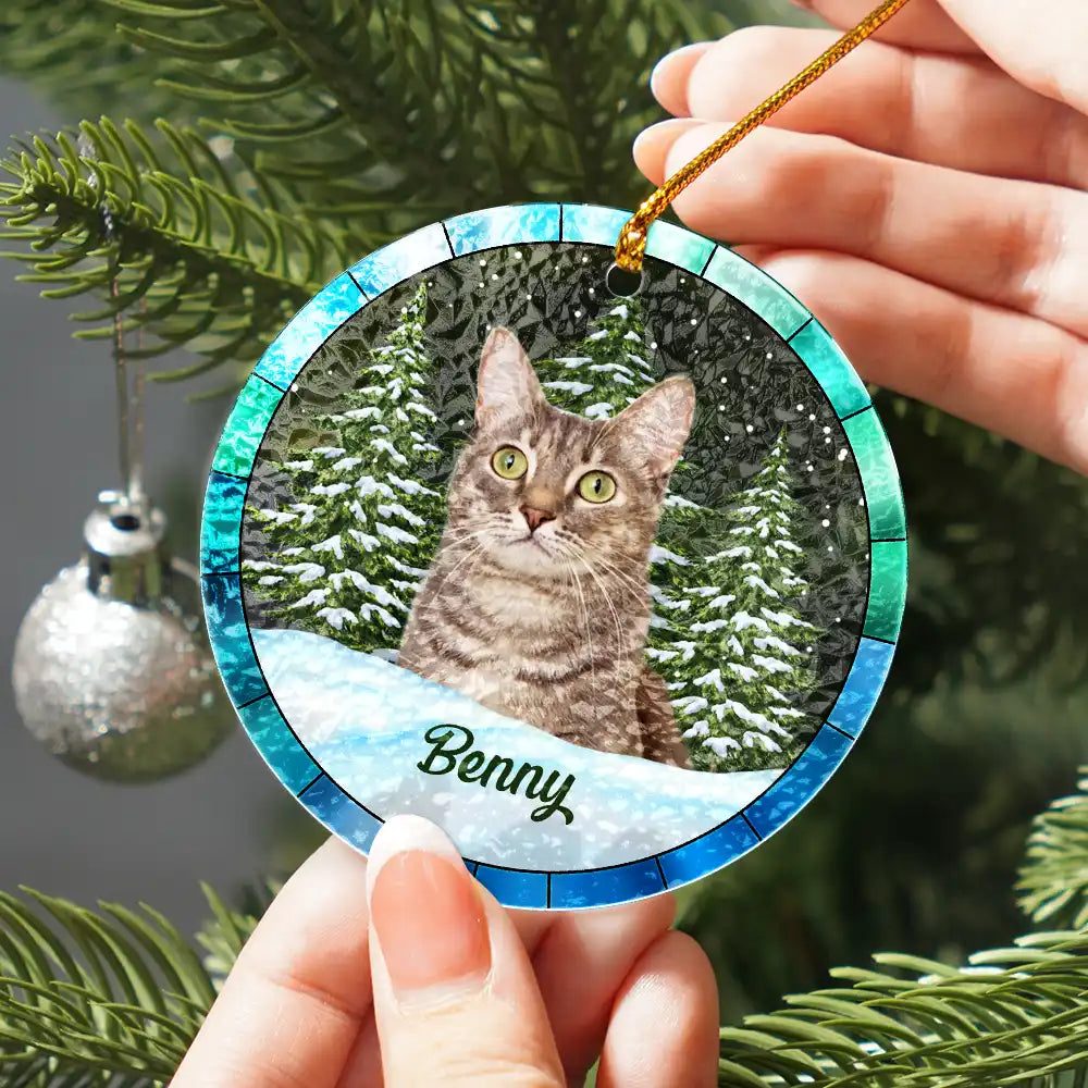 Custom Photo Christmas Pet Lovers - Personalized Stained Glass Ornament ORNA1210