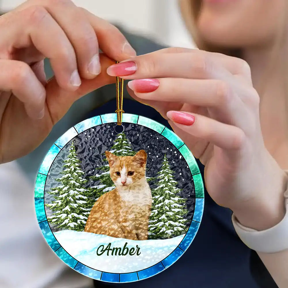 Custom Photo Christmas Pet Lovers - Personalized Stained Glass Ornament ORNA1210