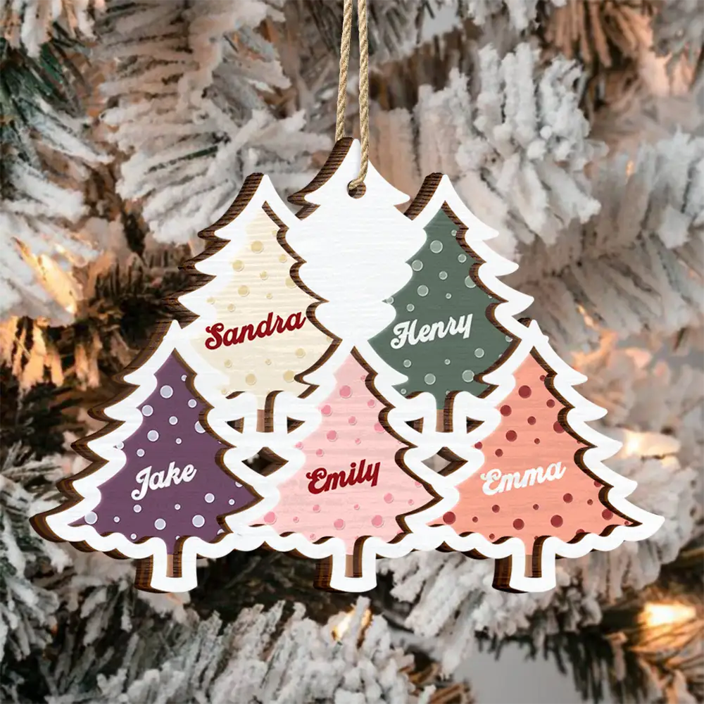 Christmas Trees Custom Names For Family, Grandkids, Friends - Personalized 2-Layered Wooden Ornament ORNA1210