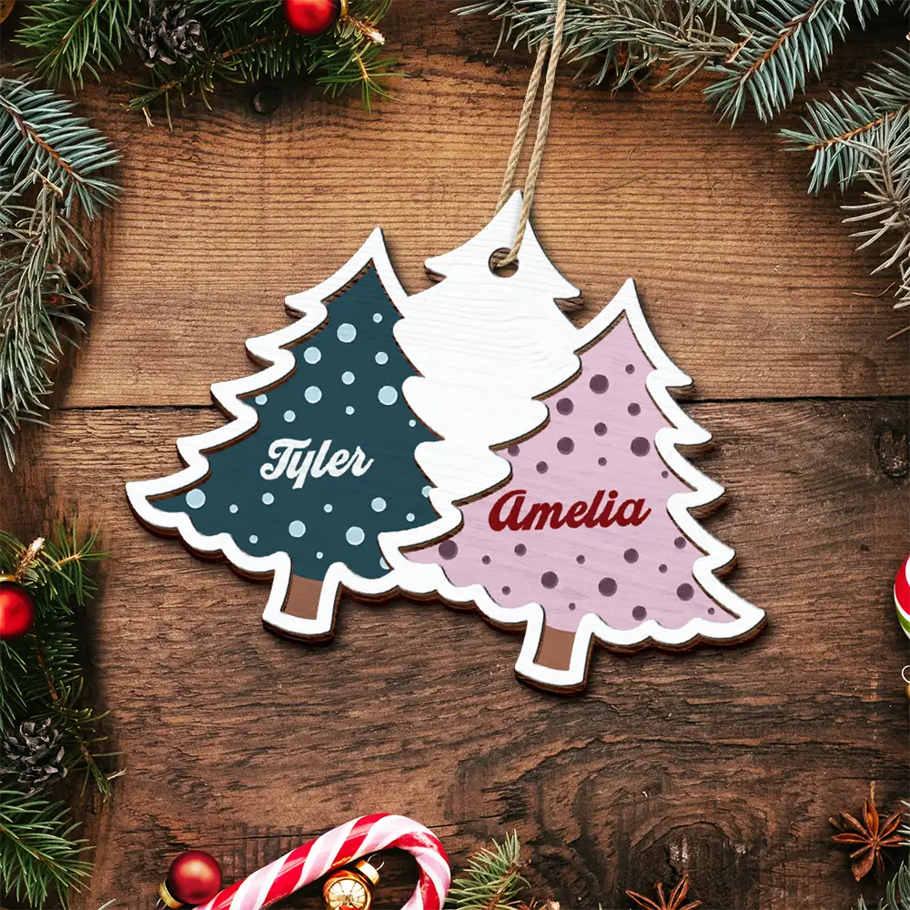 Christmas Trees Custom Names For Family, Grandkids, Friends - Personalized 2-Layered Wooden Ornament ORNA1210