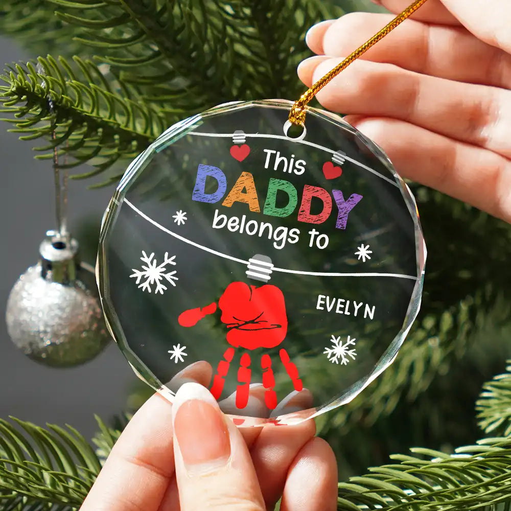 This Grandpa Daddy Belongs To Grandkids - Personalized Circle Glass Ornament ORNA1210