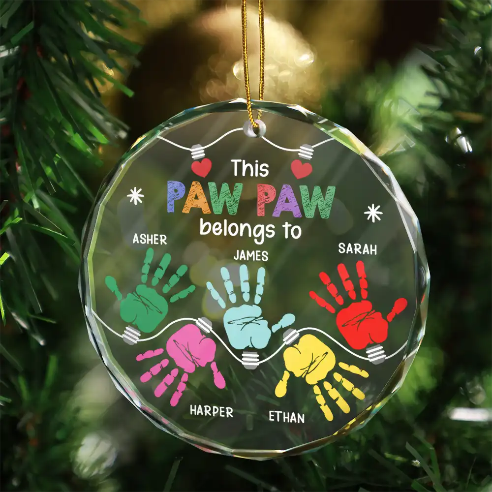 This Grandpa Daddy Belongs To Grandkids - Personalized Circle Glass Ornament ORNA1210