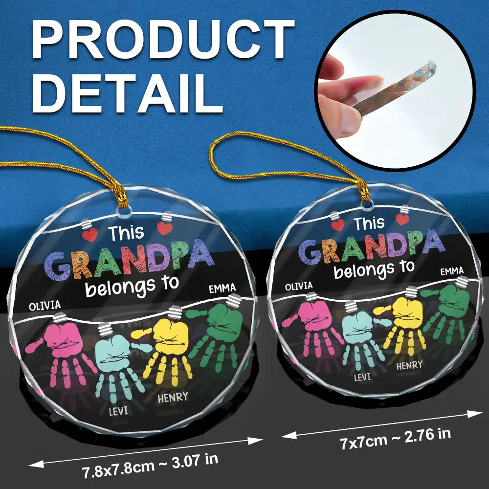 This Grandpa Daddy Belongs To Grandkids - Personalized Circle Glass Ornament ORNA1210