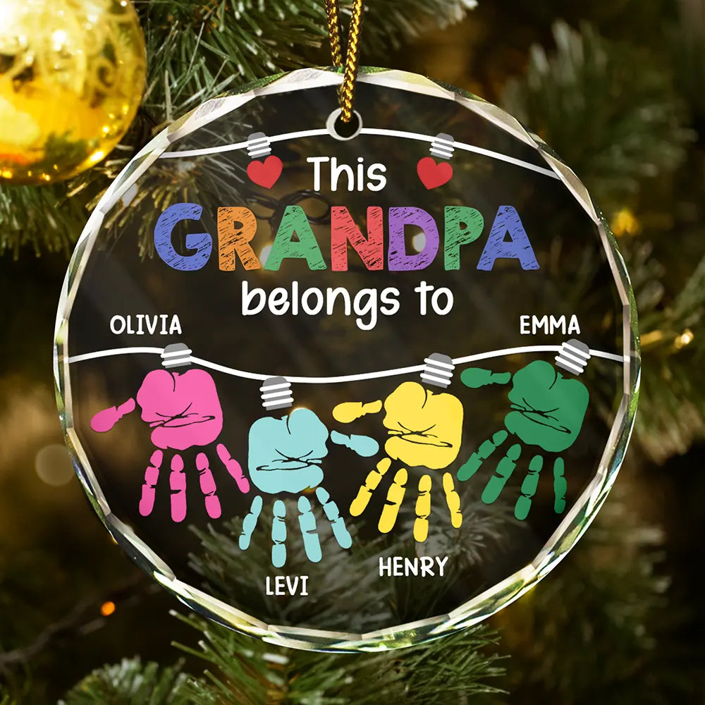 This Grandpa Daddy Belongs To Grandkids - Personalized Circle Glass Ornament ORNA1210