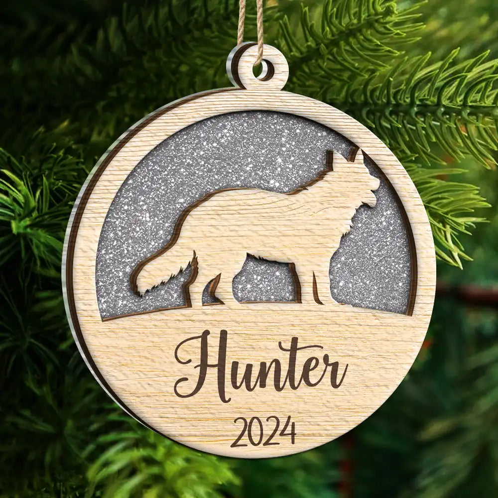 Dog Shape Faux Glitter First Christmas Pet Memorial - Personalized 2-Layered Mix Ornament ORNA1210