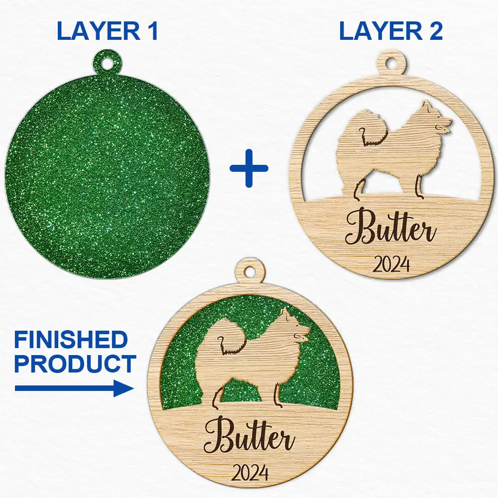 Dog Shape Faux Glitter First Christmas Pet Memorial - Personalized 2-Layered Mix Ornament ORNA1210