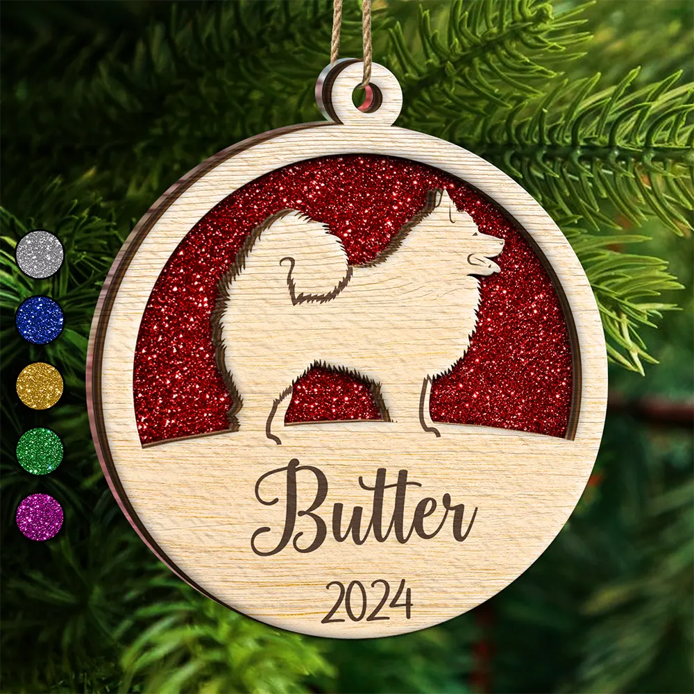 Dog Shape Faux Glitter First Christmas Pet Memorial - Personalized 2-Layered Mix Ornament ORNA1210