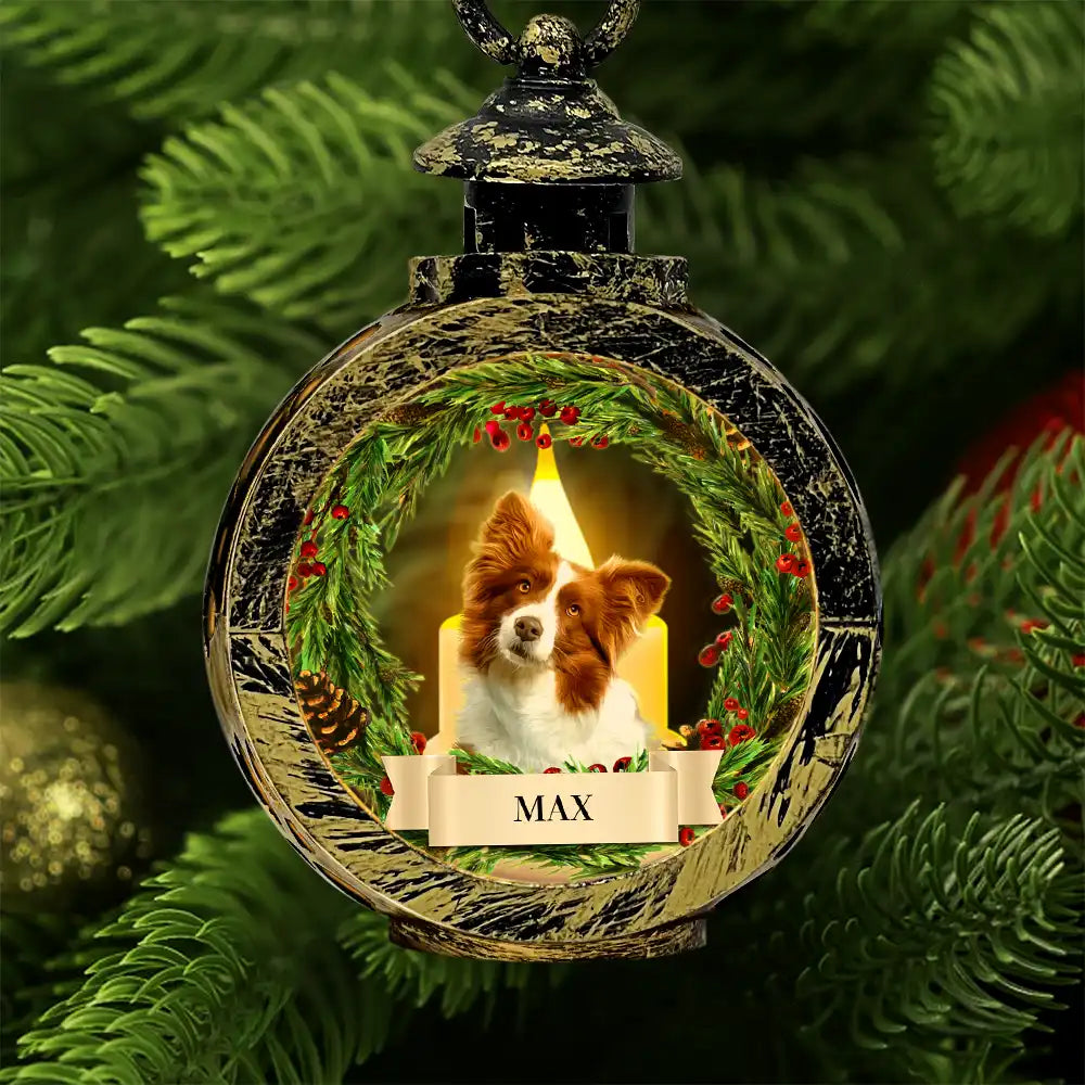Custom Photo Lovely Dog Cat Face Wreath Pet Memorial - Personalized Candlelight Lantern Ornament ORNA1210