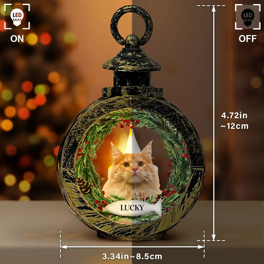Custom Photo Lovely Dog Cat Face Wreath Pet Memorial - Personalized Candlelight Lantern Ornament ORNA1210