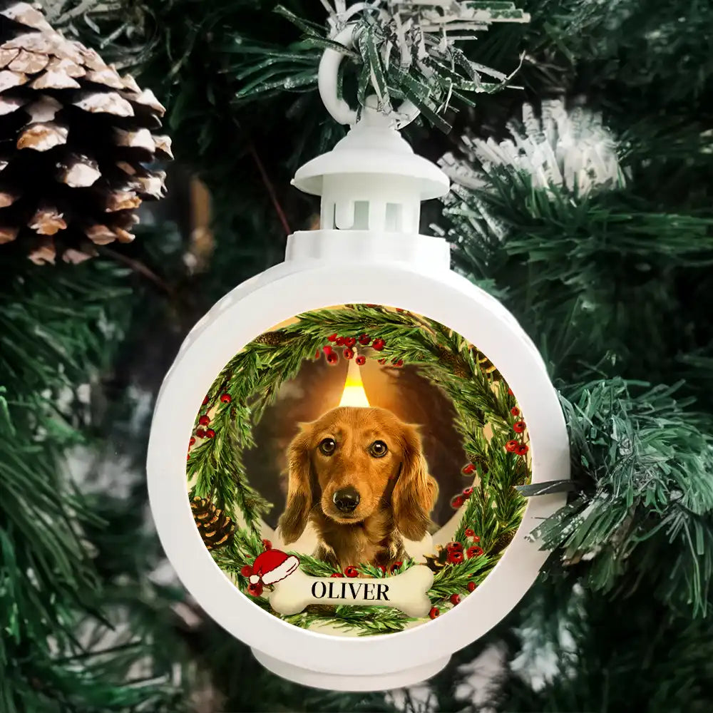 Custom Photo Lovely Dog Cat Face Wreath Pet Memorial - Personalized Candlelight Lantern Ornament ORNA1210