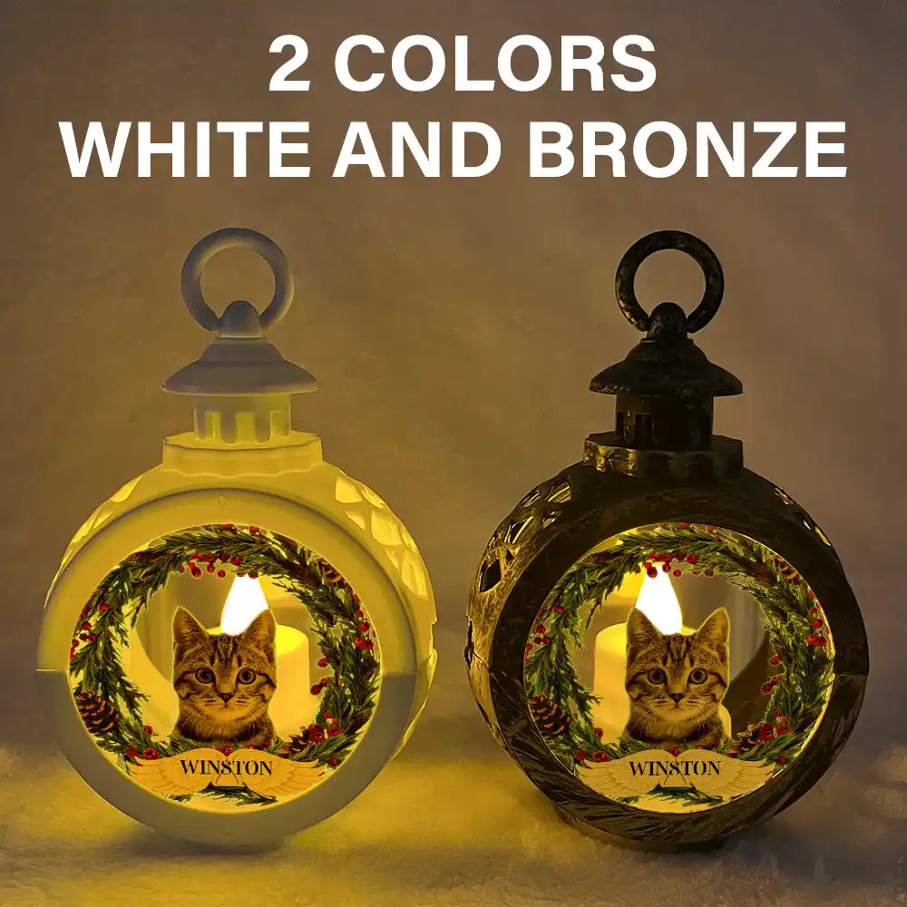 Custom Photo Lovely Dog Cat Face Wreath Pet Memorial - Personalized Candlelight Lantern Ornament ORNA1210