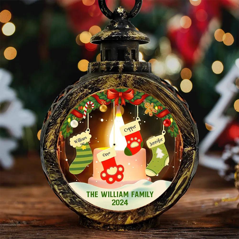 Family Christmas Stockings Parents Kids Pets - Personalized Candlelight Lantern Ornament ORNA1210