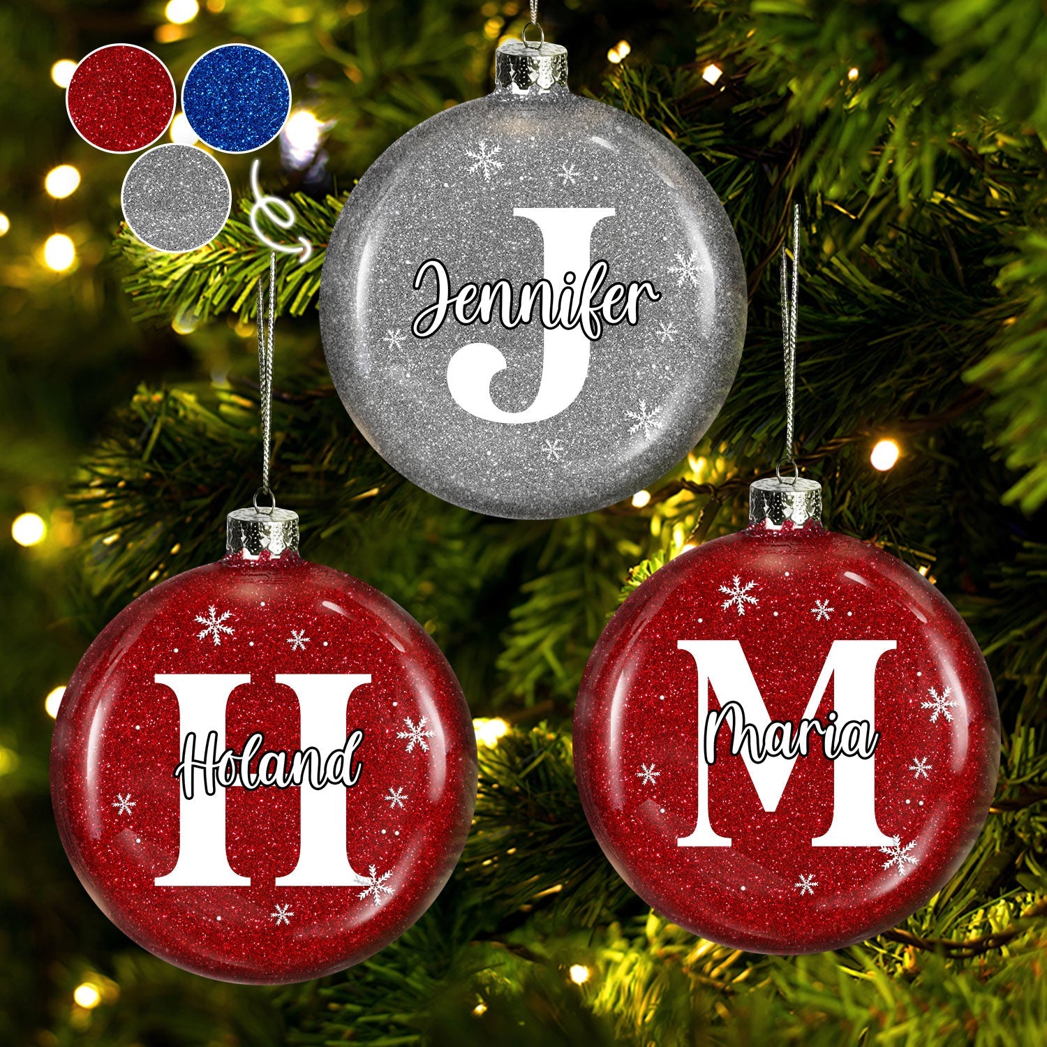 Christmas Family Name Custom Name Alphabet - Gift For Family - Personalized Glitter Plastic Ornament ORNA1210