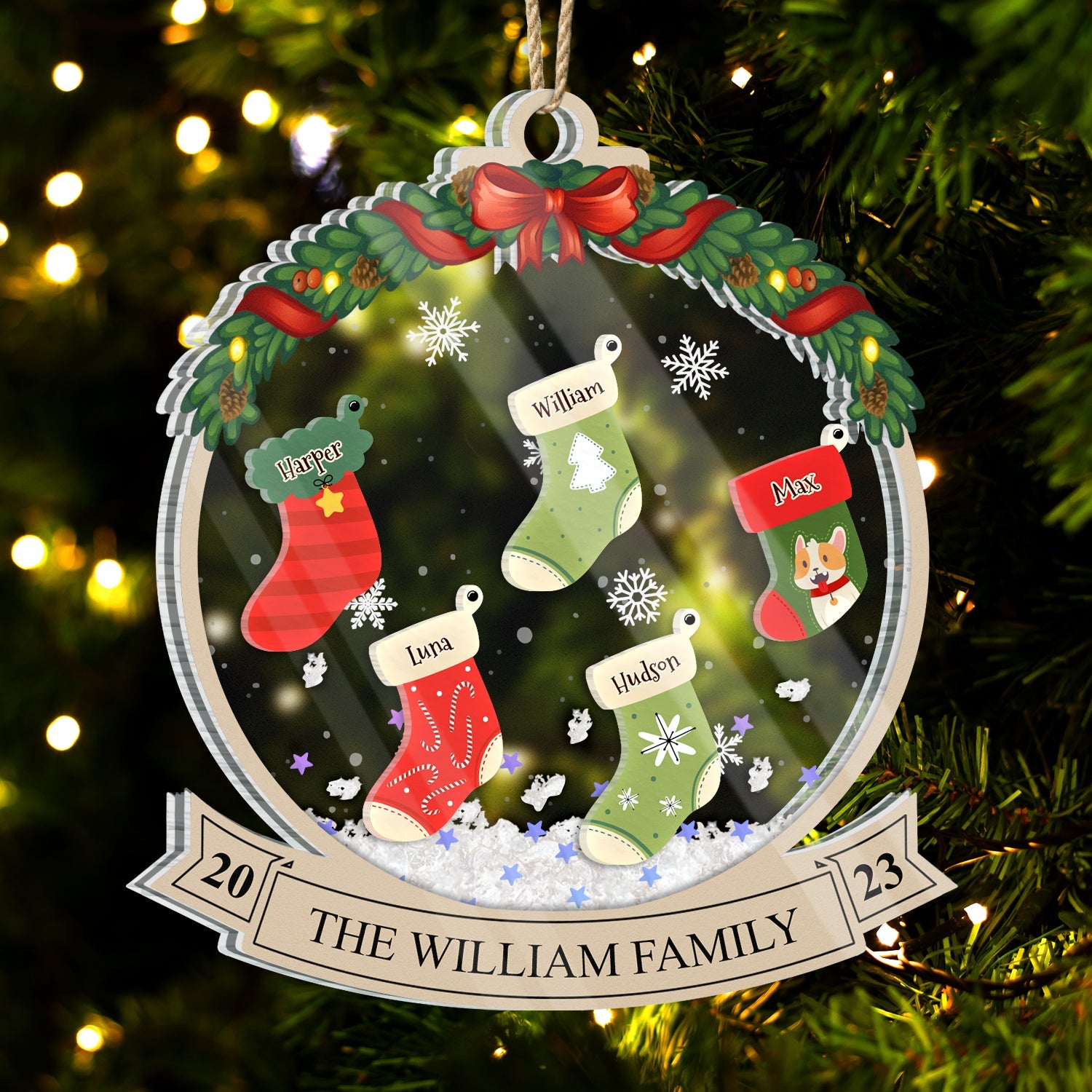 Family Christmas Stockings - Christmas Gift - Personalized 3-Layered Acrylic Shaker Ornament ORNA1210