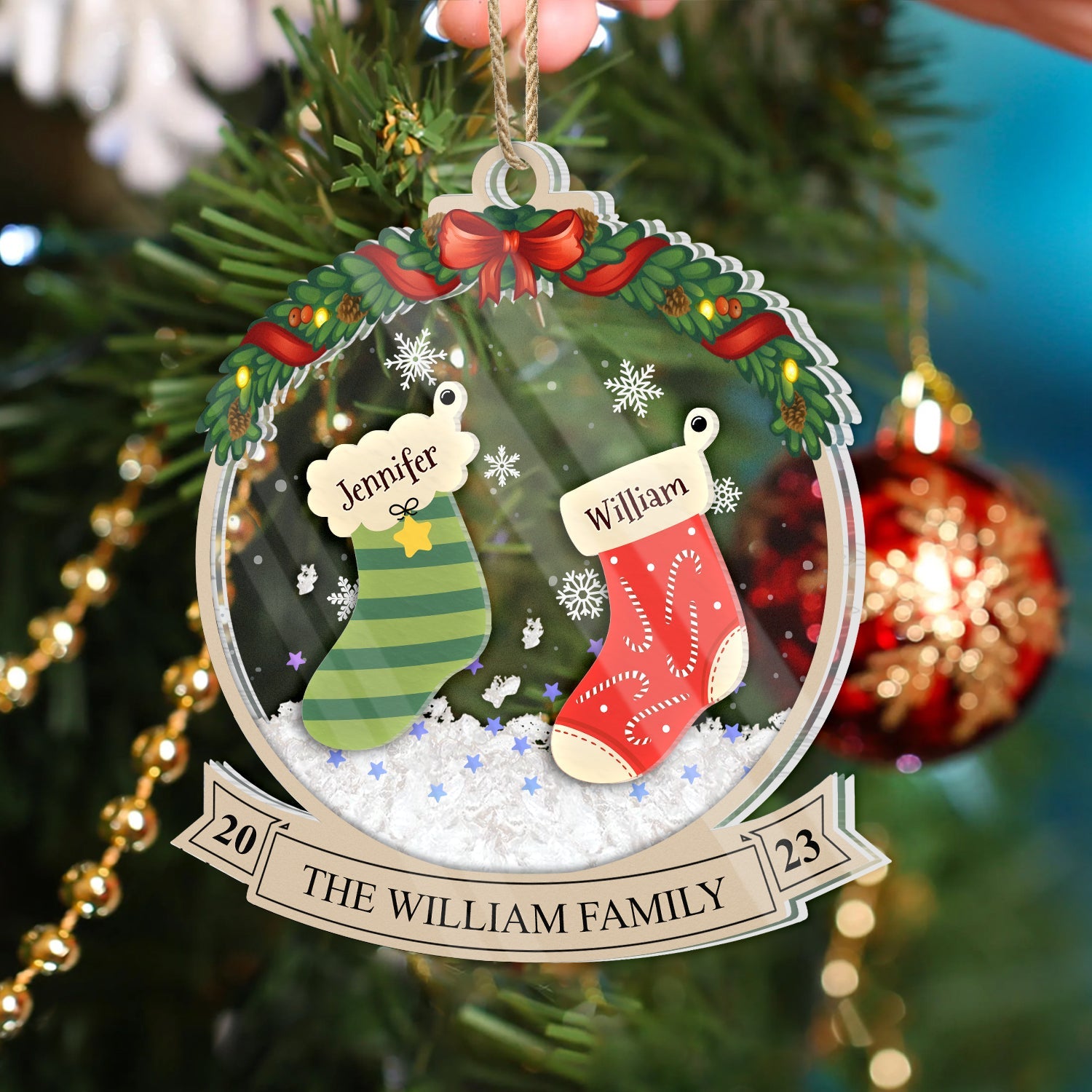 Family Christmas Stockings - Christmas Gift - Personalized 3-Layered Acrylic Shaker Ornament ORNA1210