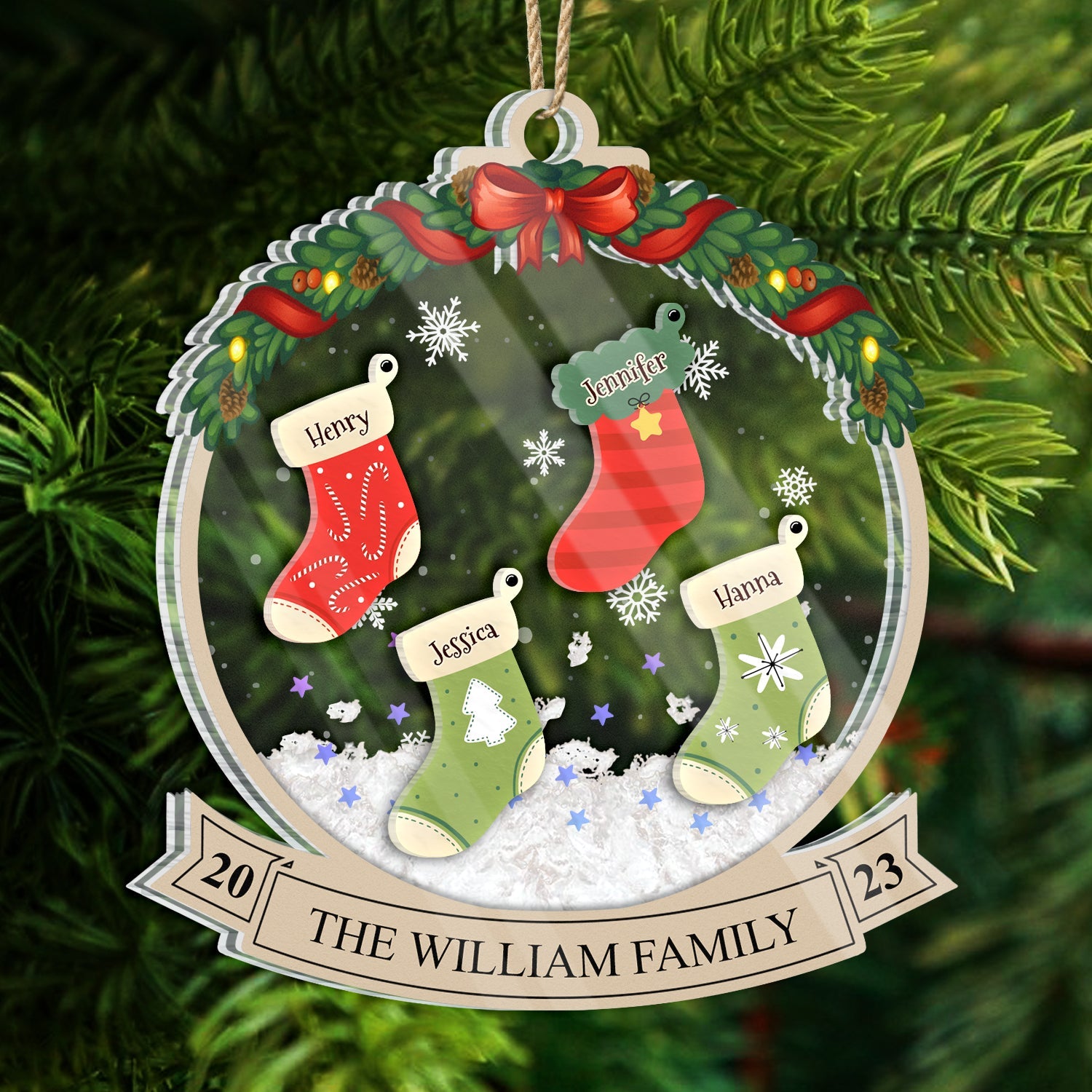 Family Christmas Stockings - Christmas Gift - Personalized 3-Layered Acrylic Shaker Ornament ORNA1210