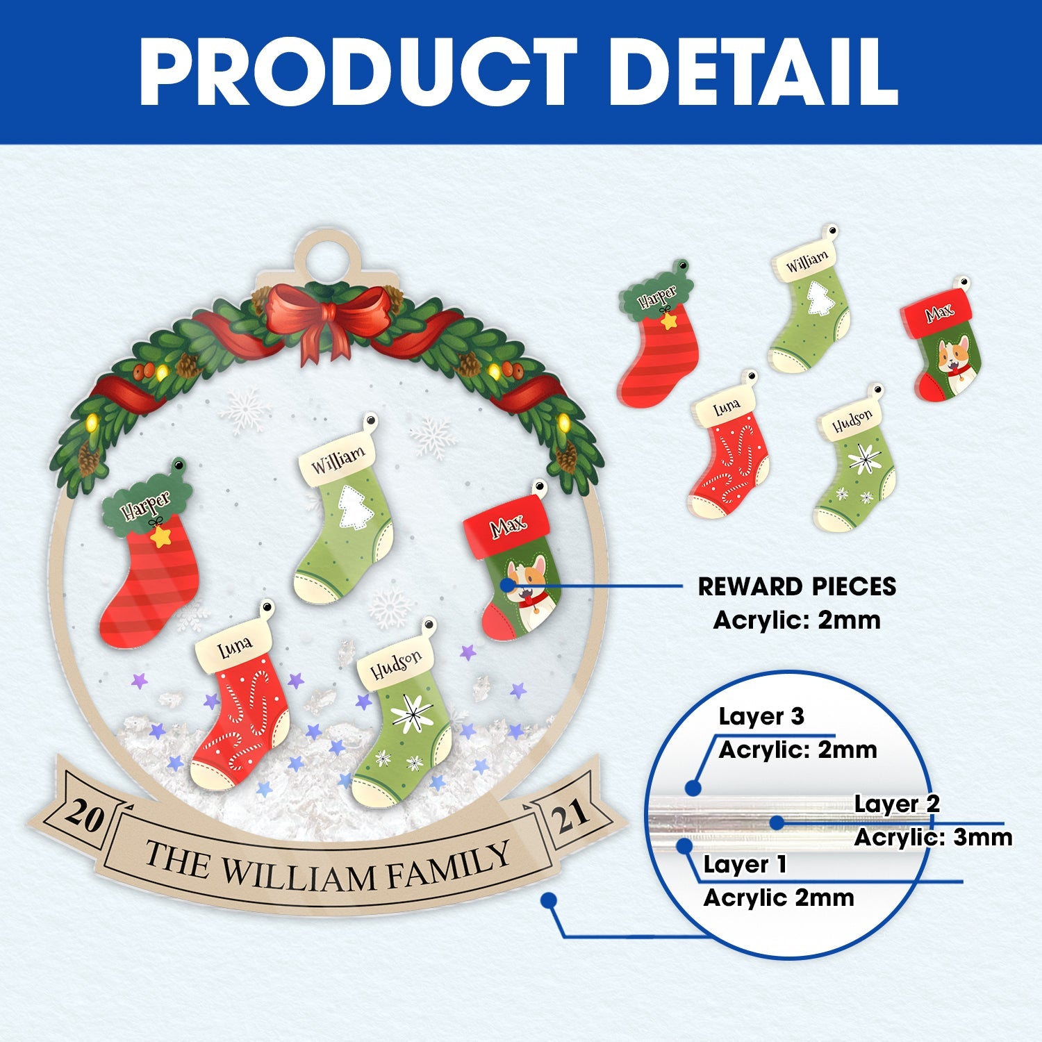 Family Christmas Stockings - Christmas Gift - Personalized 3-Layered Acrylic Shaker Ornament ORNA1210