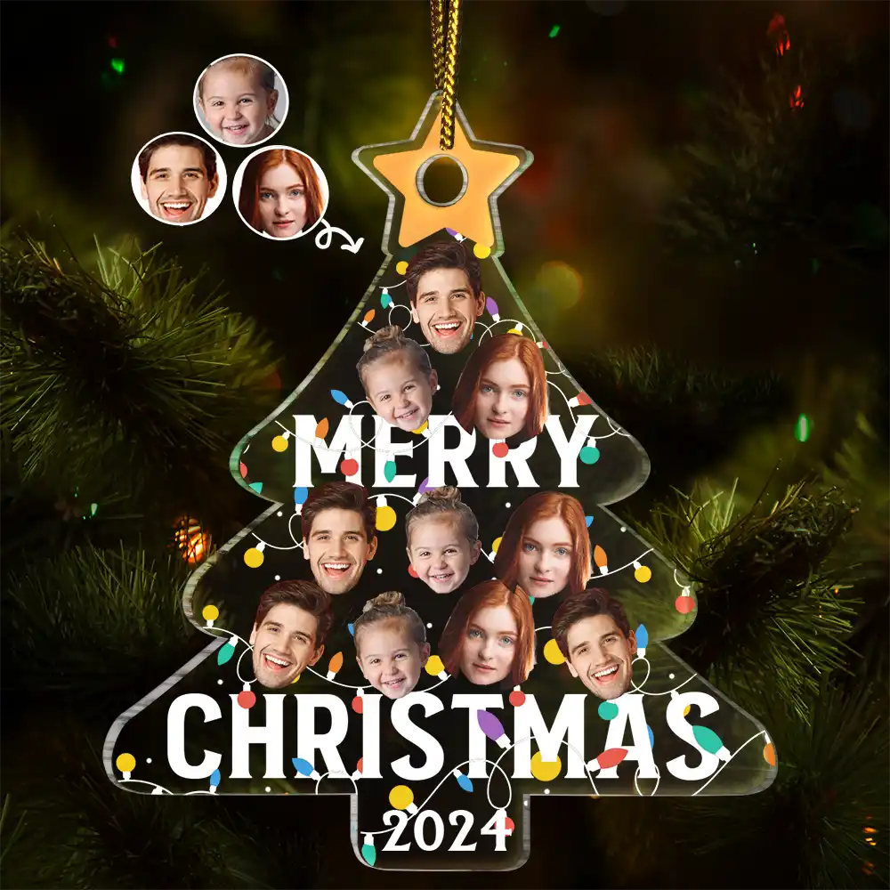 Christmas Custom Photo Family Christmas Tree - Personalized Custom Shaped Acrylic Ornament ORNA1210