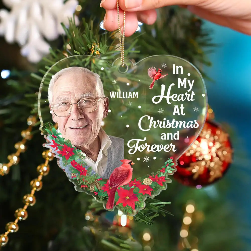 Custom Photo In Our Hearts At Christmas And Forever - Personalized Custom Shaped Acrylic Ornament ORNA1210