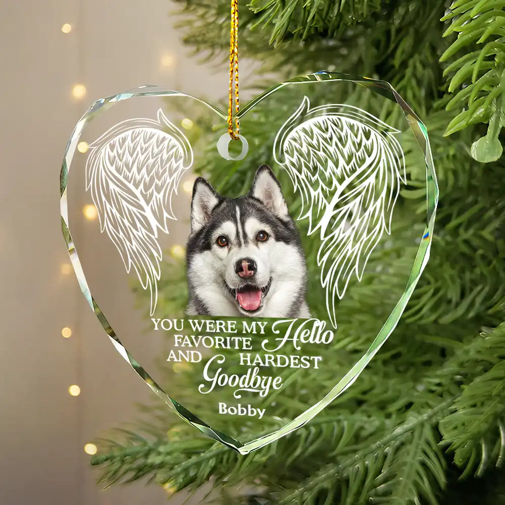Custom Photo In Loving Memory Angel Wings Pet - Personalized Heart Shaped Glass Ornament ORNA1210