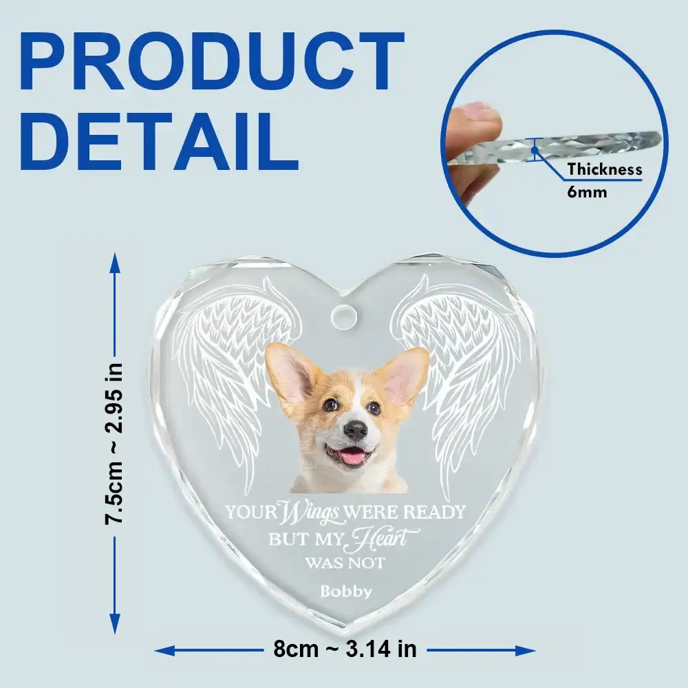 Custom Photo In Loving Memory Angel Wings Pet - Personalized Heart Shaped Glass Ornament ORNA1210