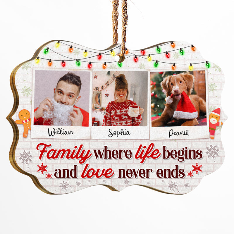 Custom Photo Family Where Life Begins And Love Never Ends - Christmas Gift For Family - Personalized Custom Wooden Ornament ORNA1210